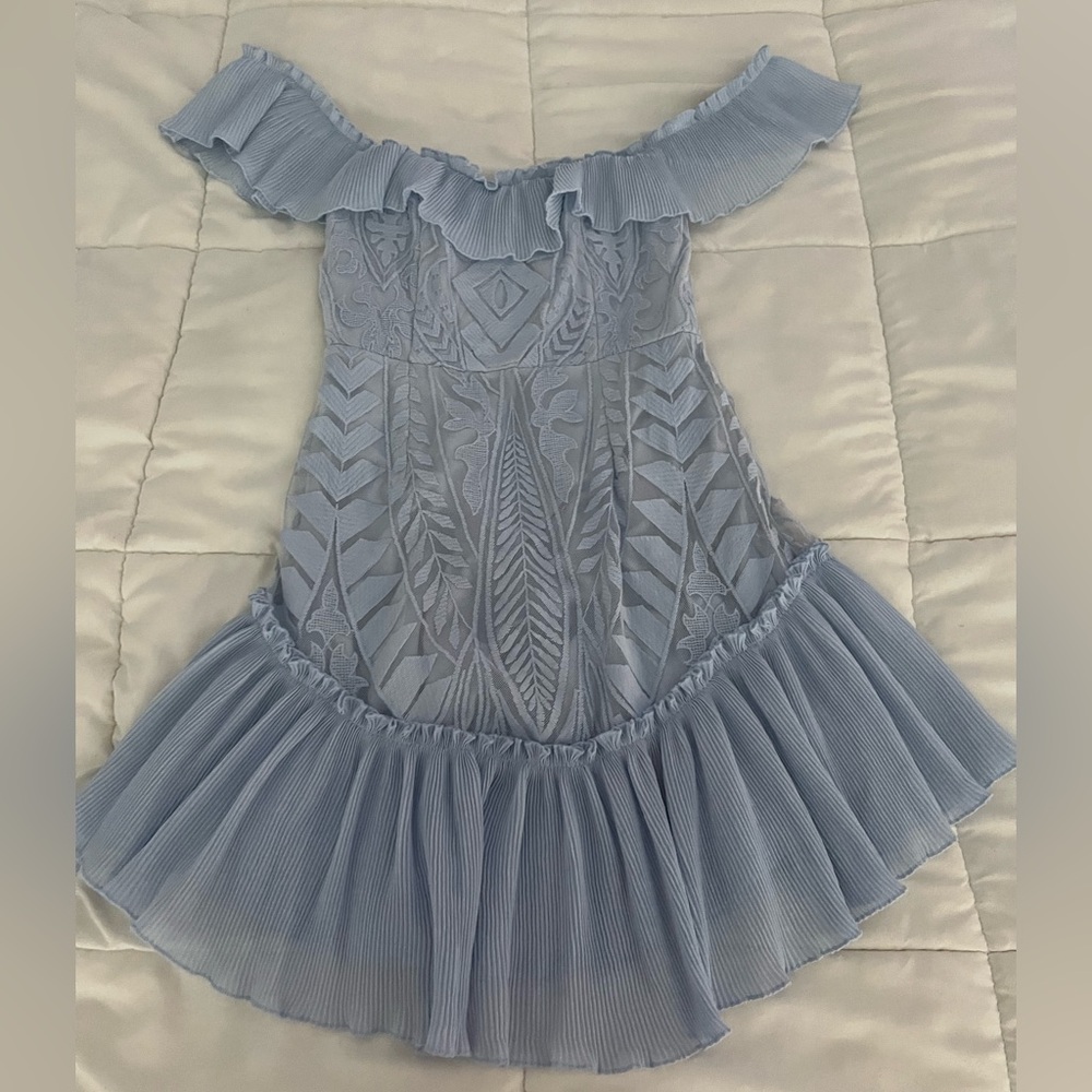 American Threads off the shoulder blue mini dress